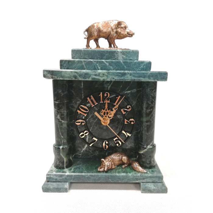 Zegar myśliwski z marmuru - Dzik i lis